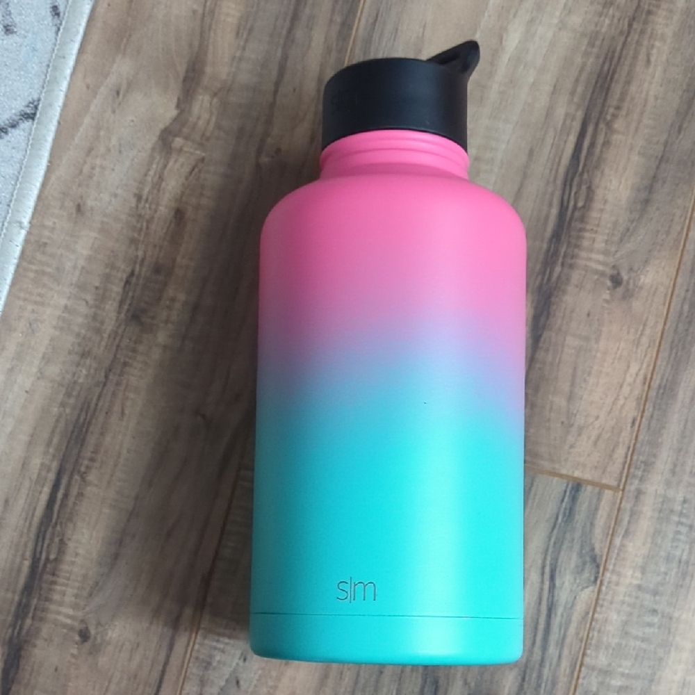 Simple Modern Ombre Pink and Teal Insulated Bottle with Black Lid